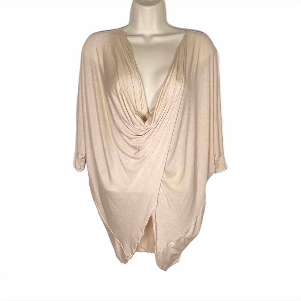 Hug Beige Cross Front Short Dolman Sleeve Top